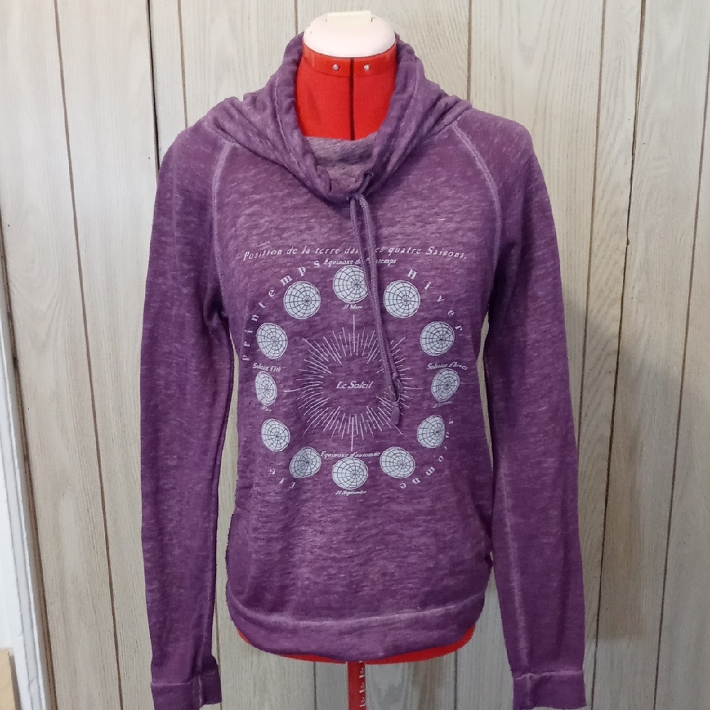 Fifth Sun Purple Cowl Neck Sweater with Celestial Design